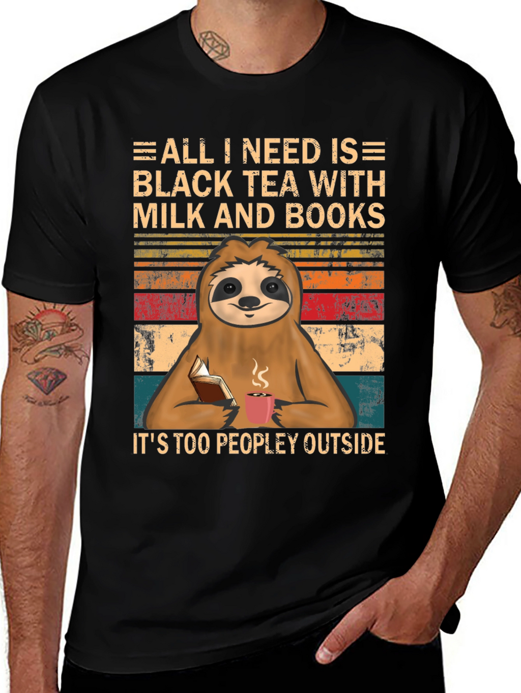 Black Tea Sloth Graphic Tee - Introvert Comfort
