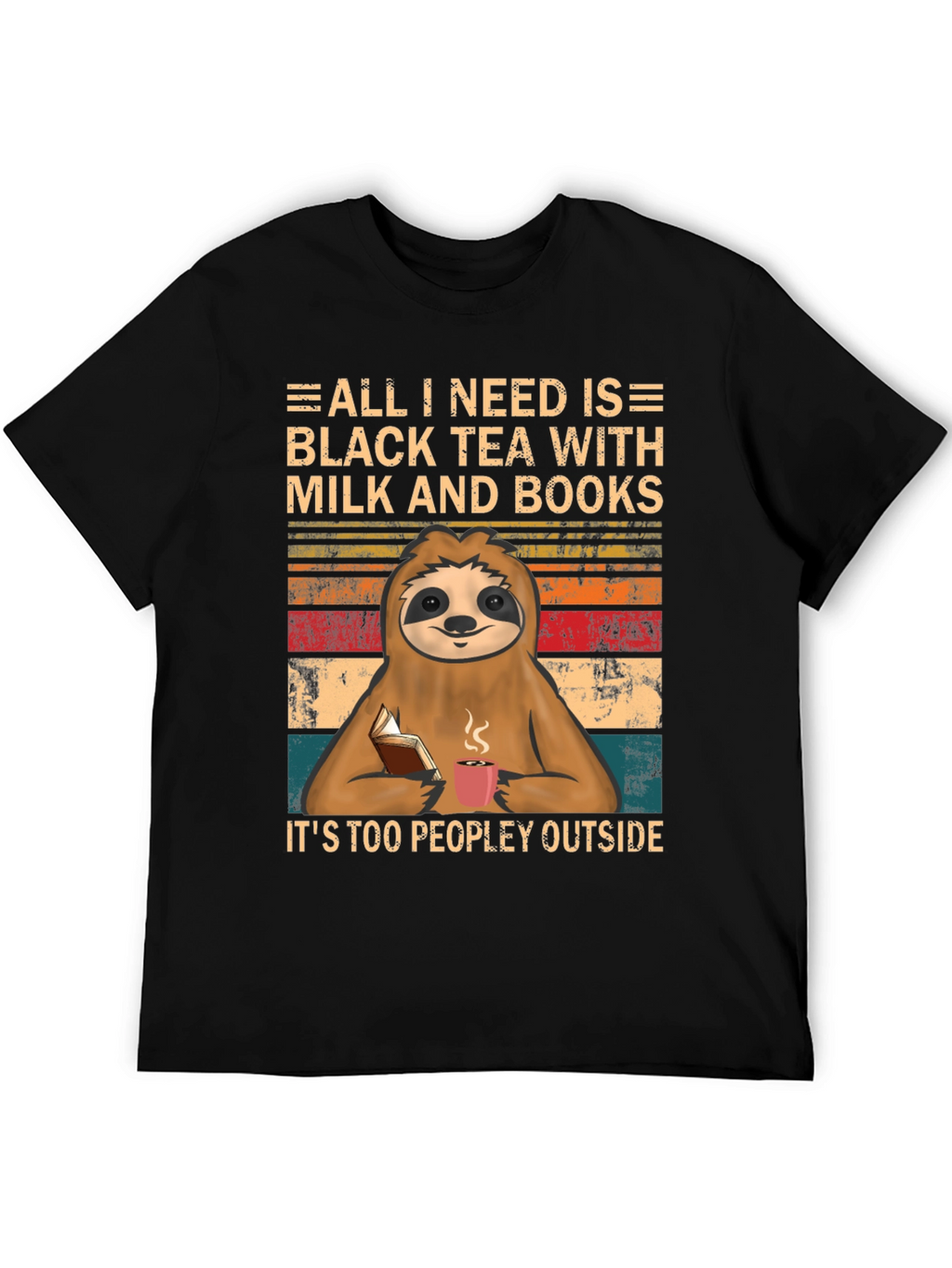 Black Tea Sloth Graphic Tee - Introvert Comfort