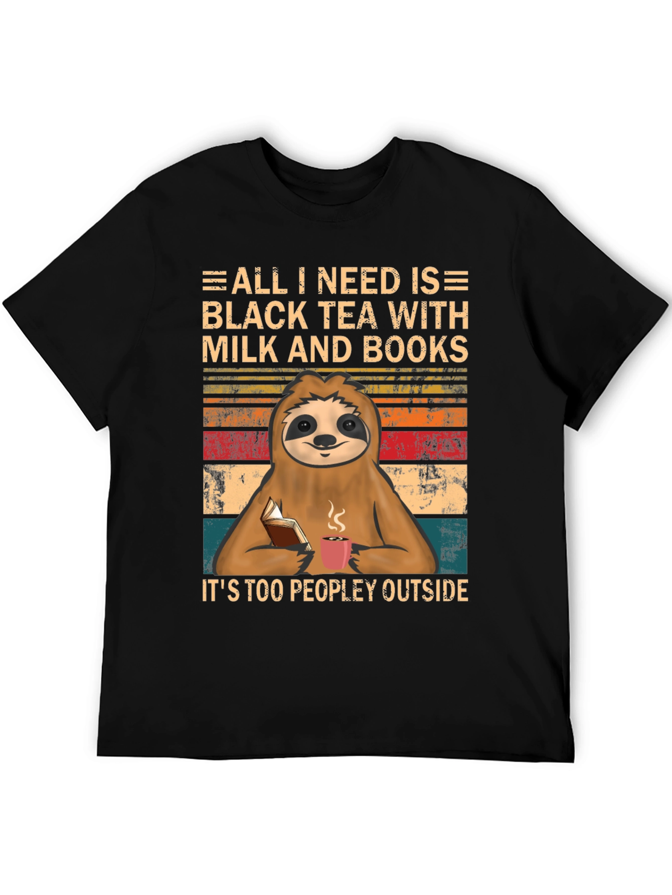 Black Tea Sloth Graphic Tee - Introvert Comfort