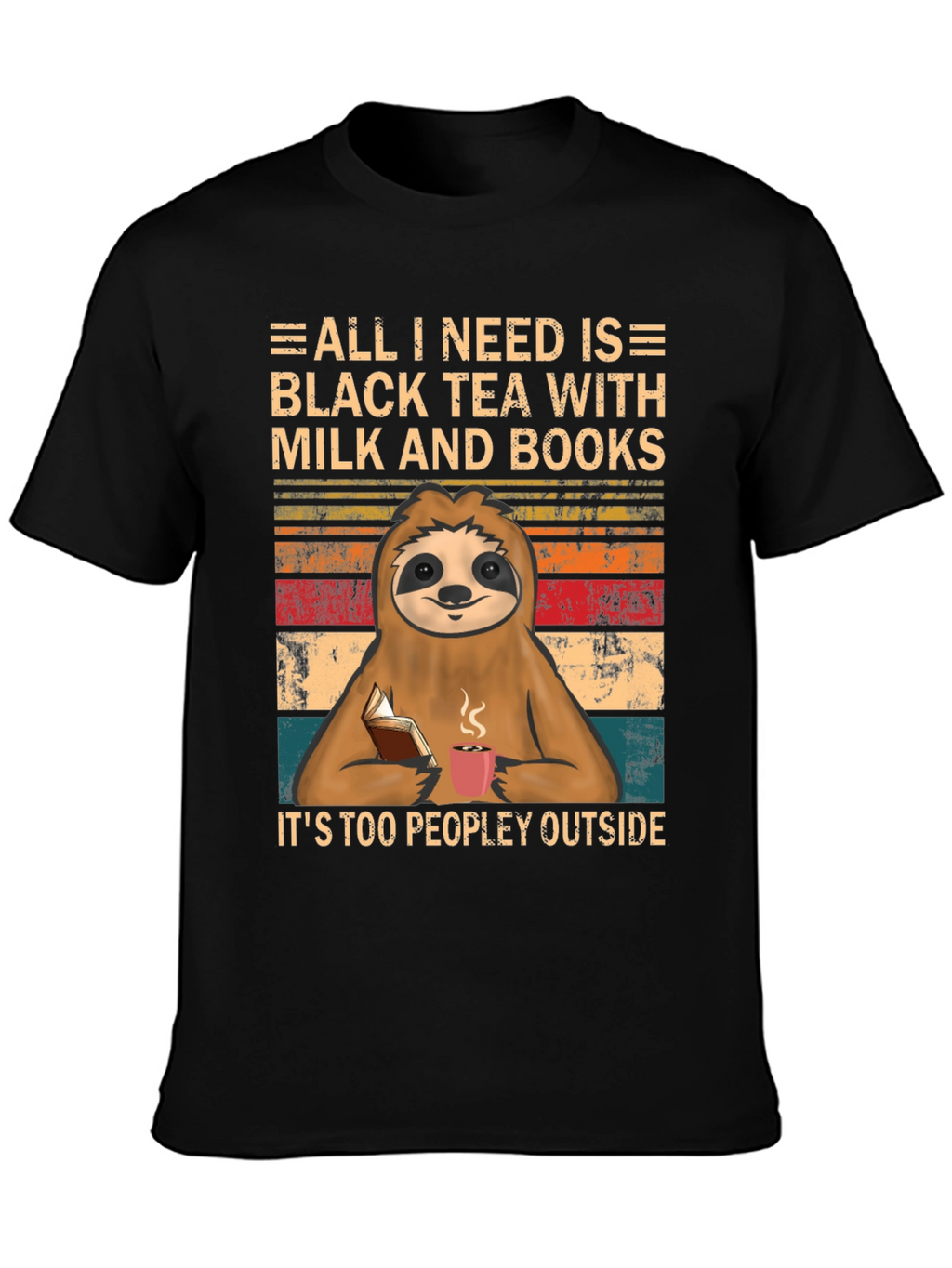 Black Tea Sloth Graphic Tee - Introvert Comfort