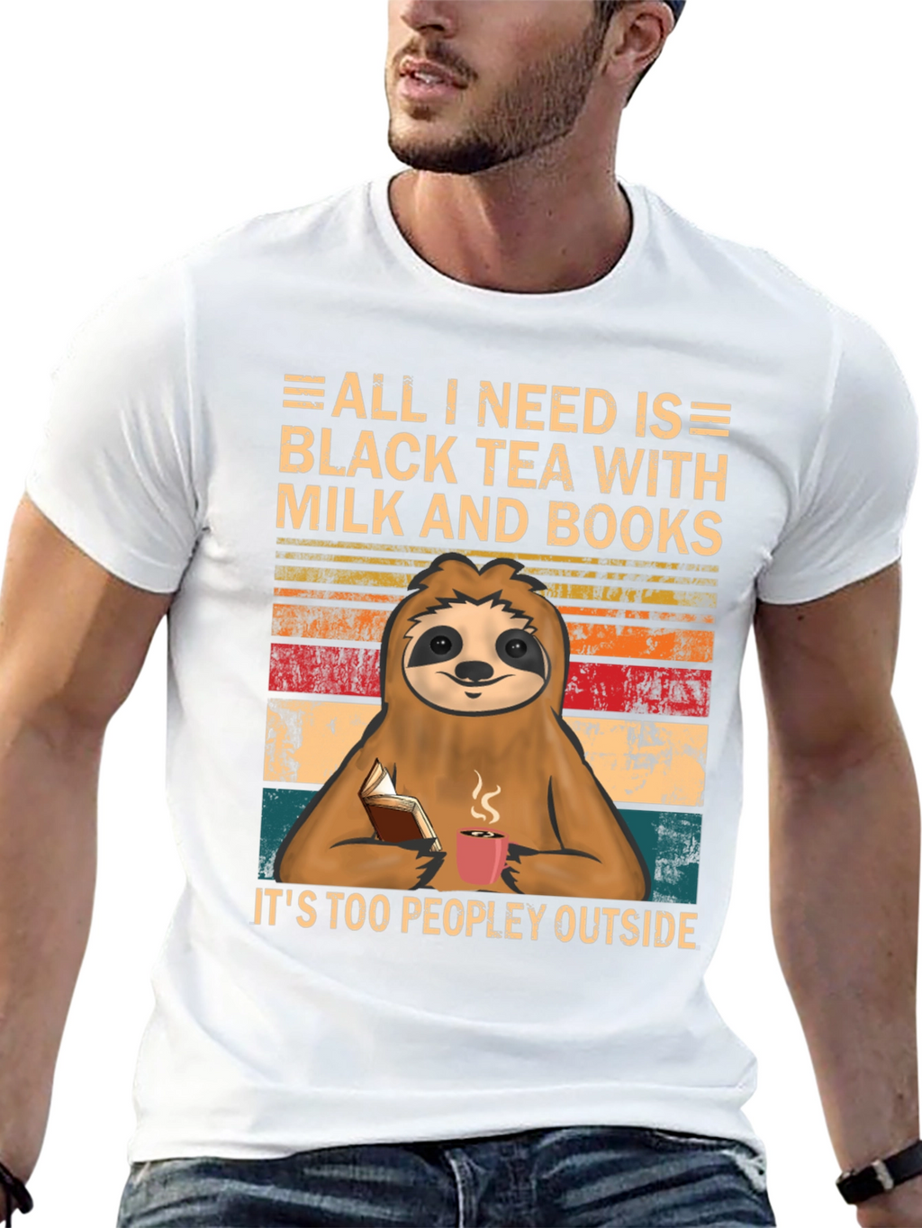 Black Tea Sloth Graphic Tee - Introvert Comfort