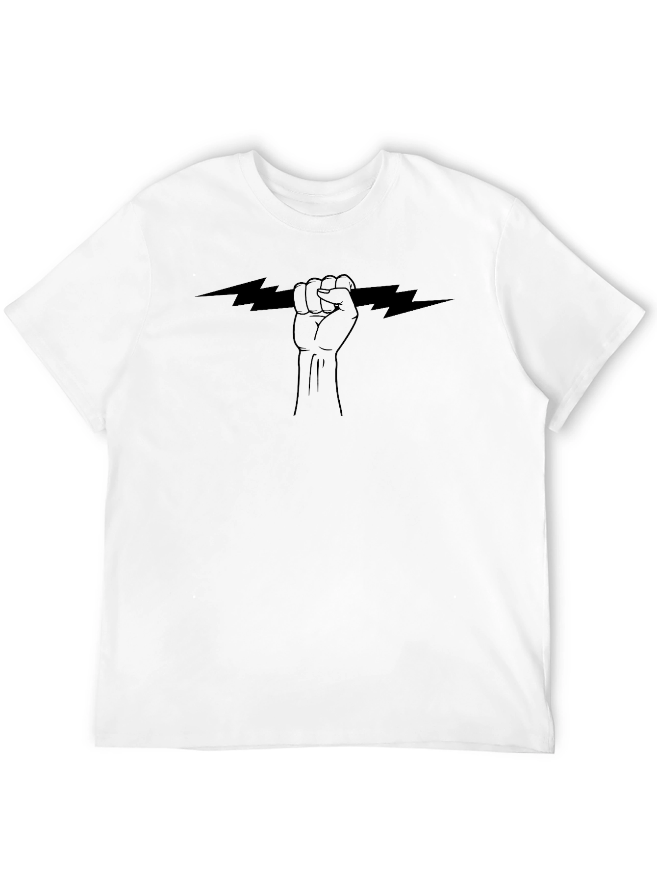 Graphic Tee: Fist Holding Lightning Bolt - Black Cotton T-Shirt
