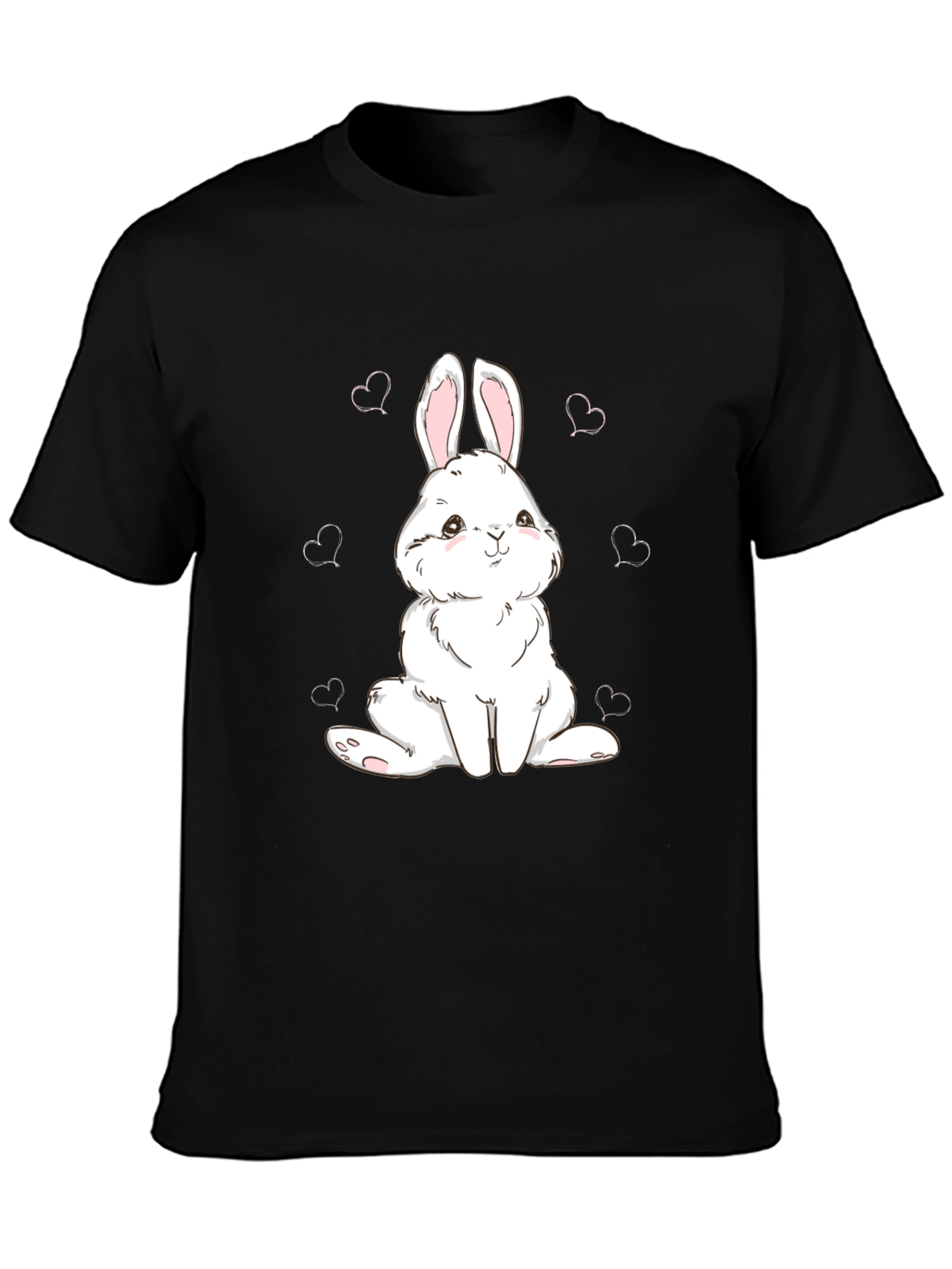 Cute Bunny Graphic Tee - Black Cotton Comfort