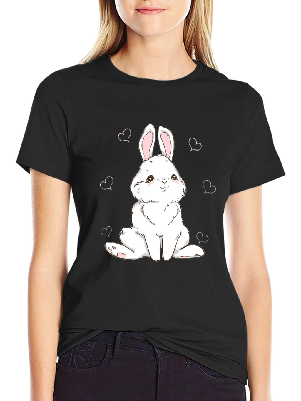 Cute Bunny Graphic Tee - Black Cotton Comfort