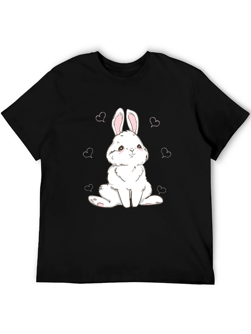 Cute Bunny Graphic Tee - Black Cotton Comfort
