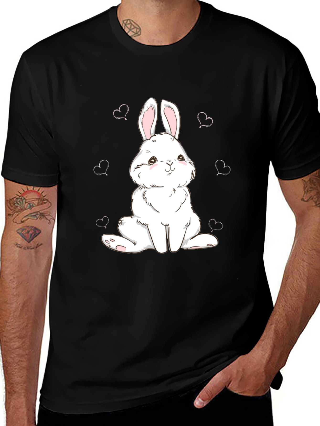 Cute Bunny Graphic Tee - Black Cotton Comfort