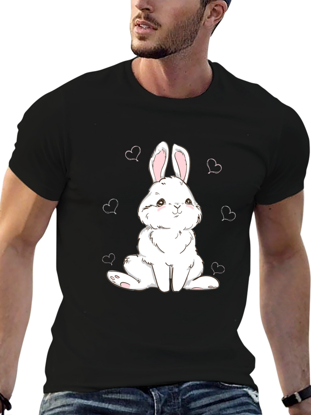 Cute Bunny Graphic Tee - Black Cotton Comfort
