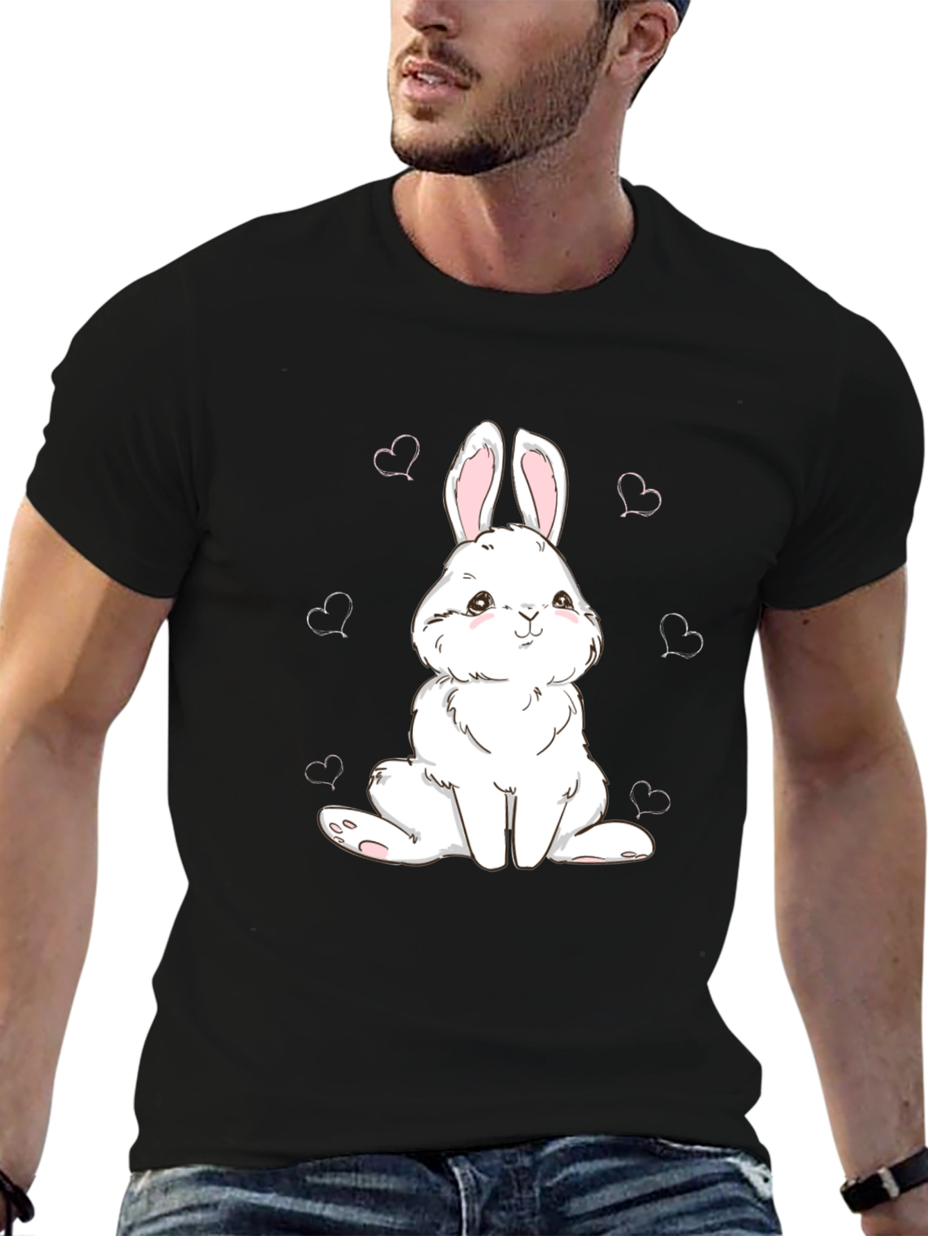 Cute Bunny Graphic Tee - Black Cotton Comfort