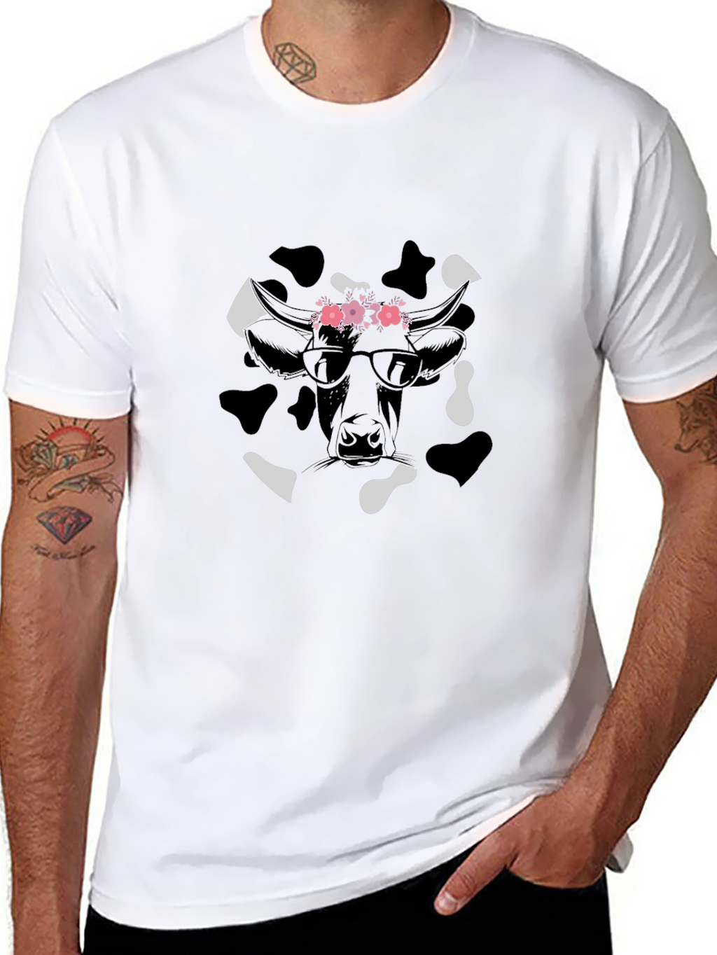 Cow Print T-Shirt with Floral Crown