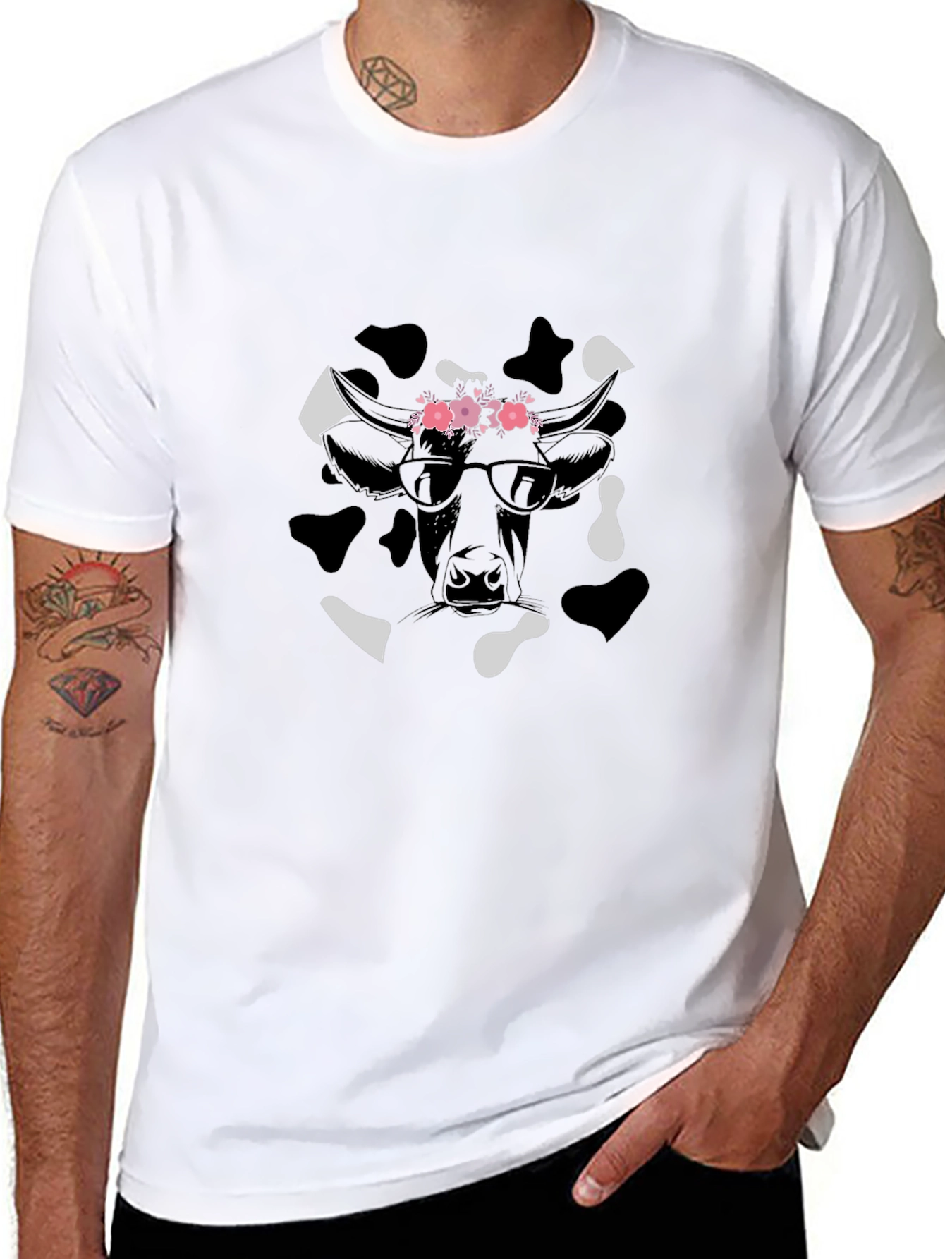 Cow Print T-Shirt with Floral Crown