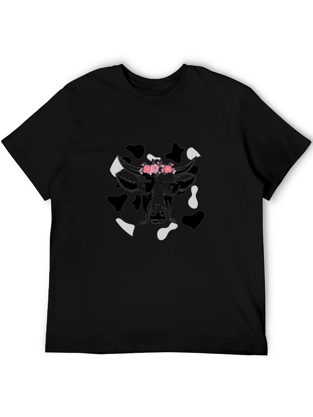 Cow Print T-Shirt with Floral Crown