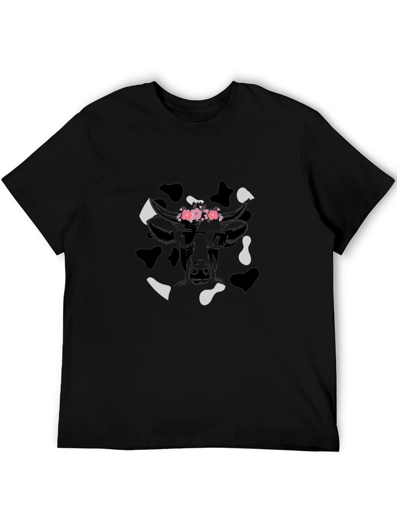 Cow Print T-Shirt with Floral Crown