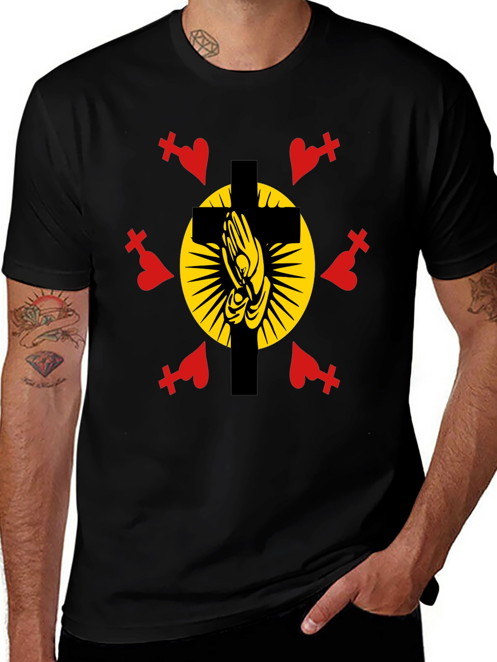 Praying Hands Cross Graphic T-Shirt
