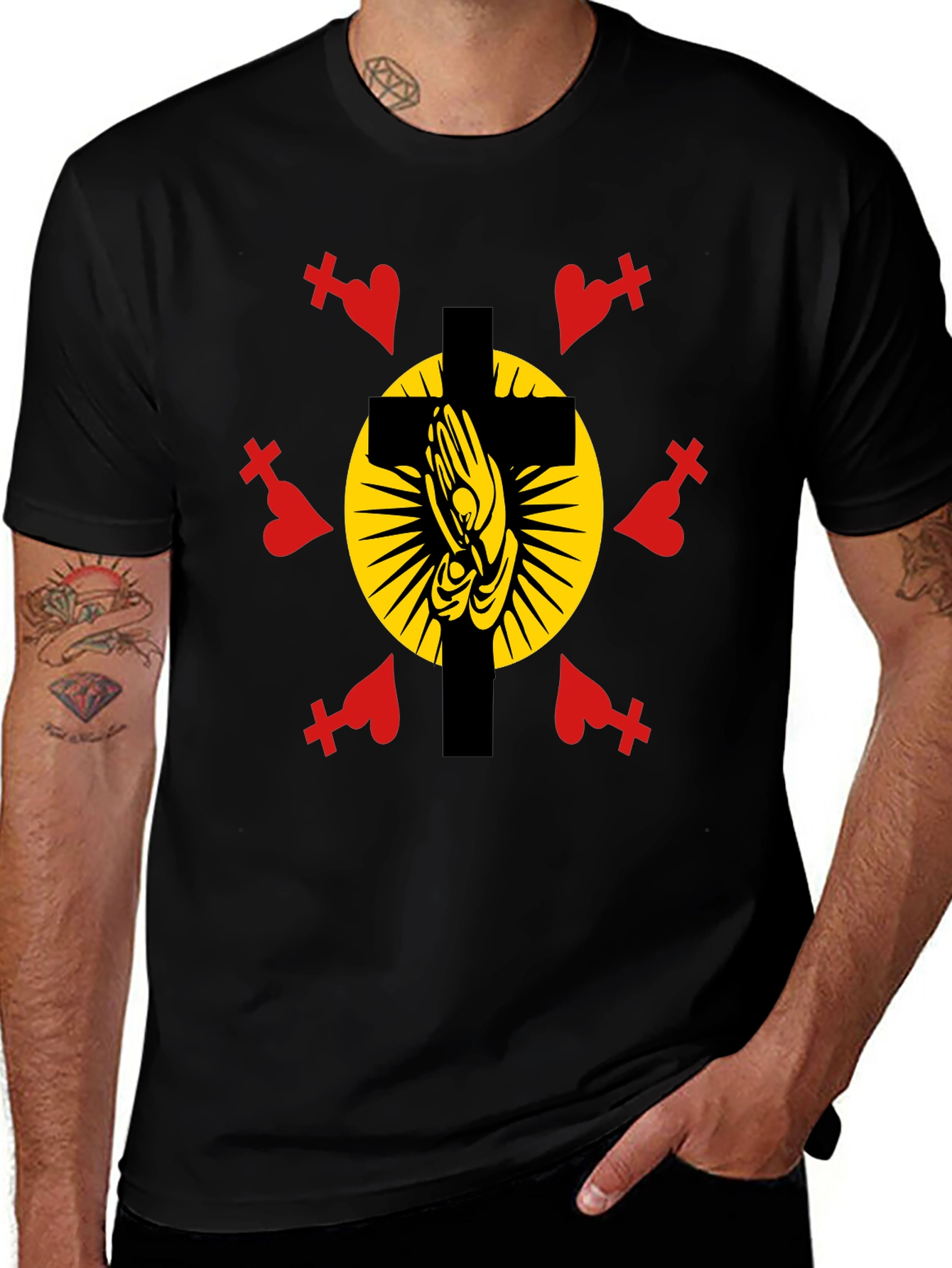 Praying Hands Cross Graphic T-Shirt