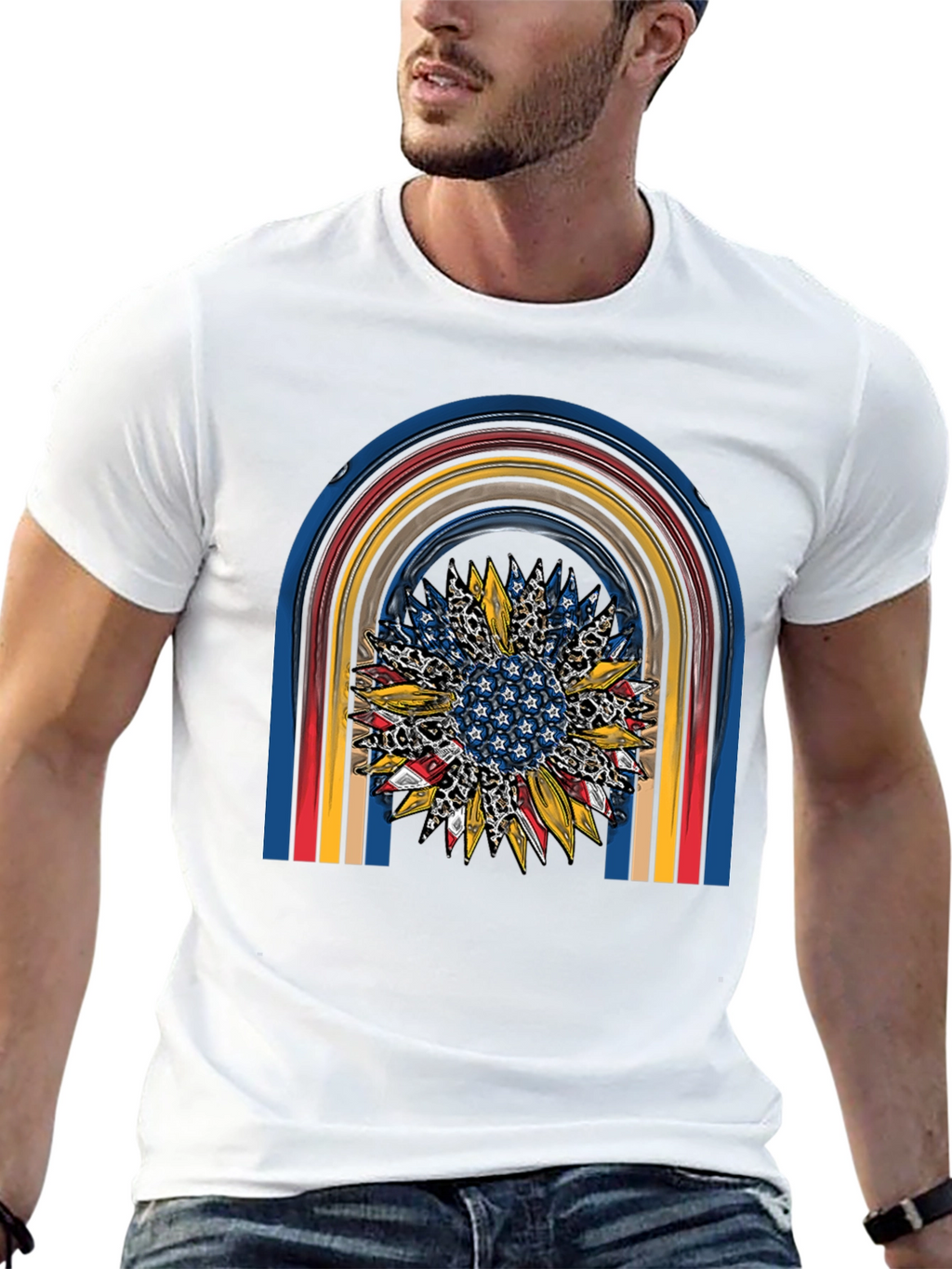 Patriotic Sunflower Rainbow Graphic Tee