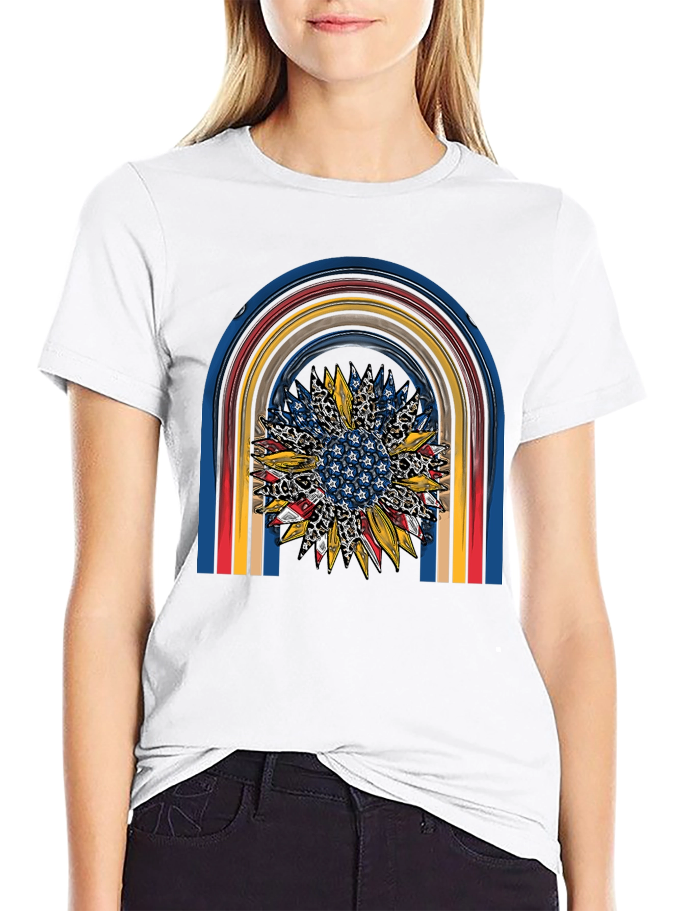 Patriotic Sunflower Rainbow Graphic Tee