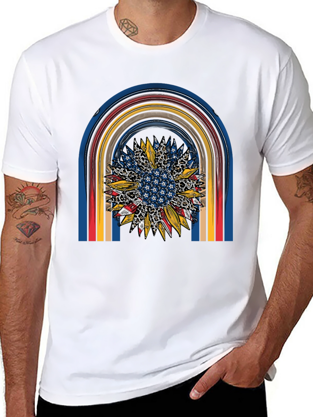 Patriotic Sunflower Rainbow Graphic Tee
