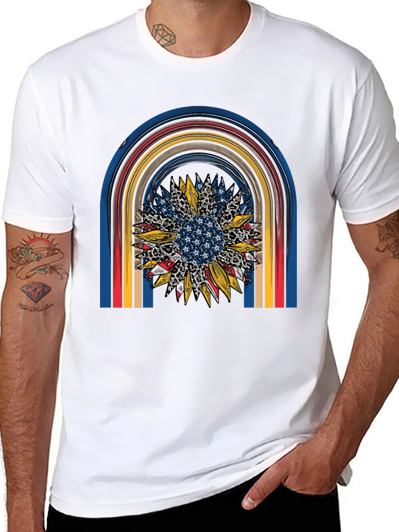 Patriotic Sunflower Rainbow Graphic Tee