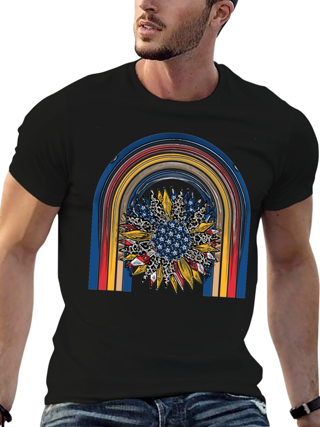 Patriotic Sunflower Rainbow Graphic Tee