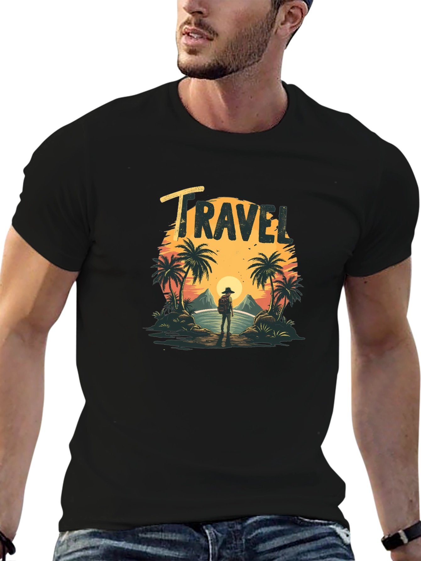 Travel T-Shirt: Tropical Island Sunset Design