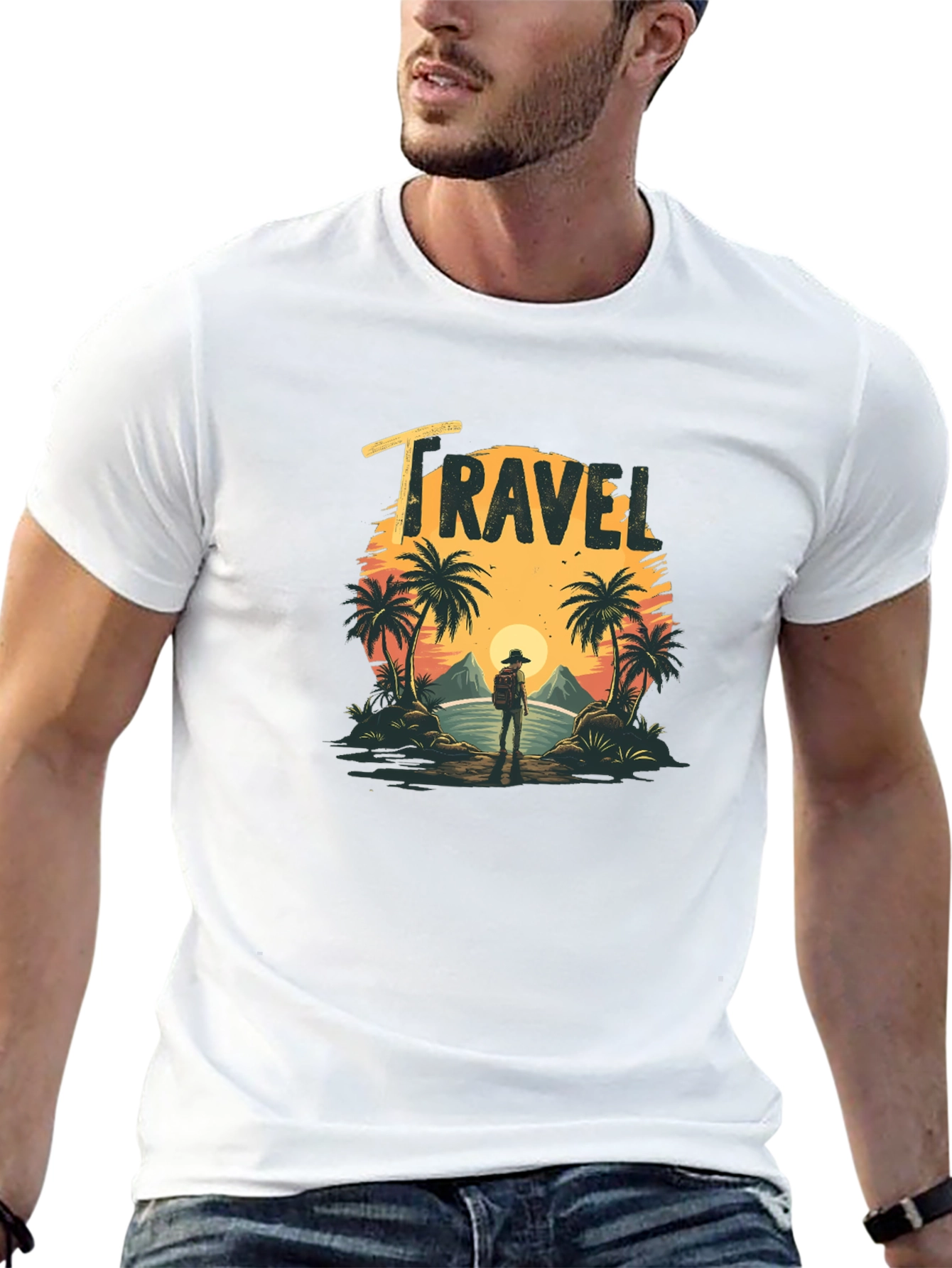 Travel T-Shirt: Tropical Island Sunset Design