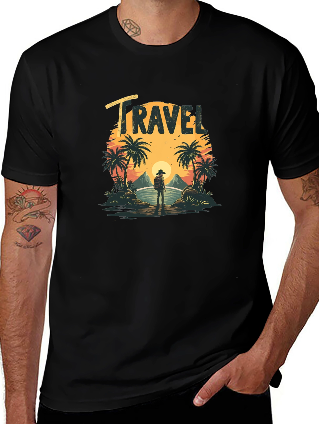Travel T-Shirt: Tropical Island Sunset Design