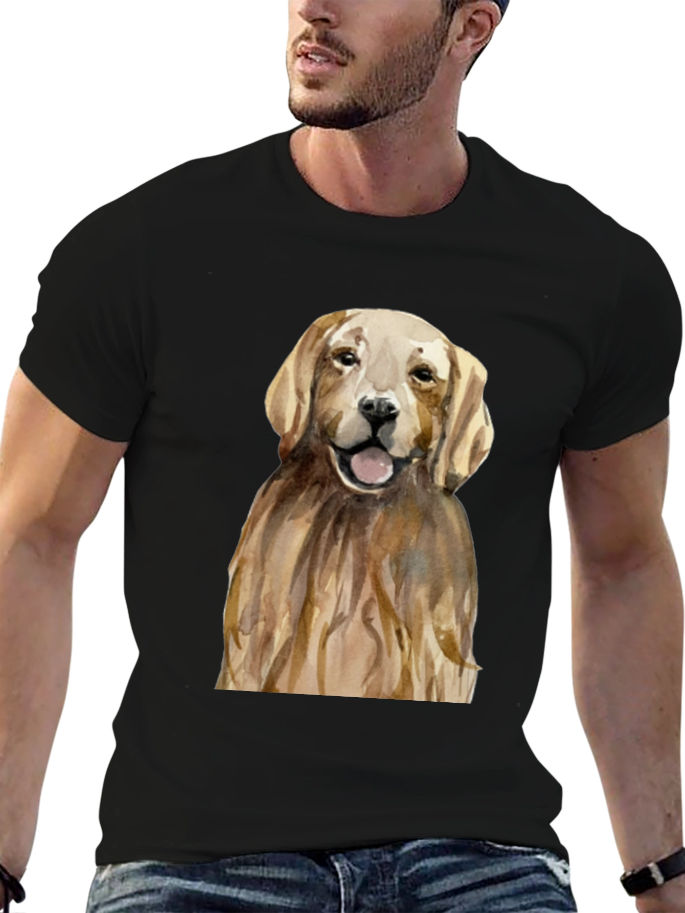 Golden Retriever Graphic Tee - Mens Black T-Shirt