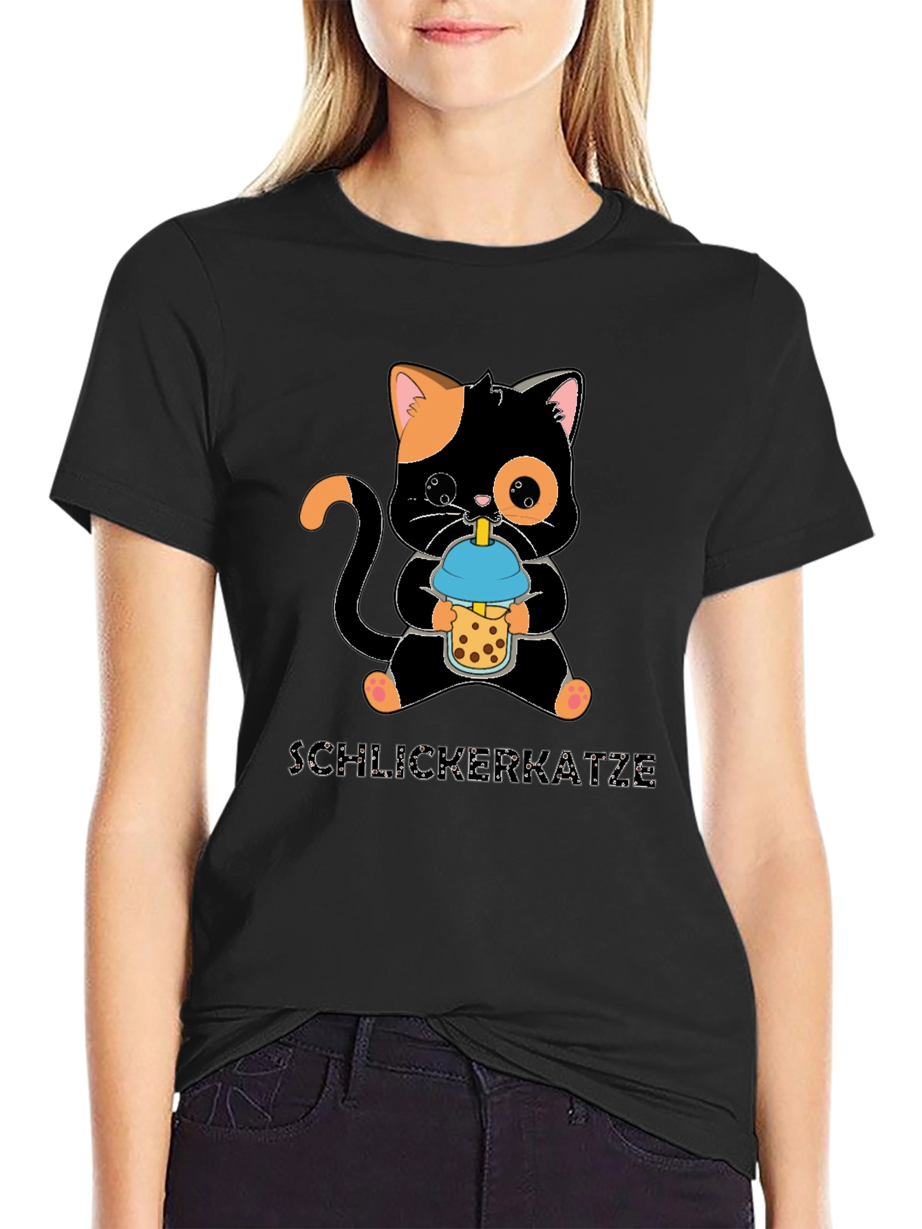 Cute Cat Bubble Tea Graphic T-Shirt