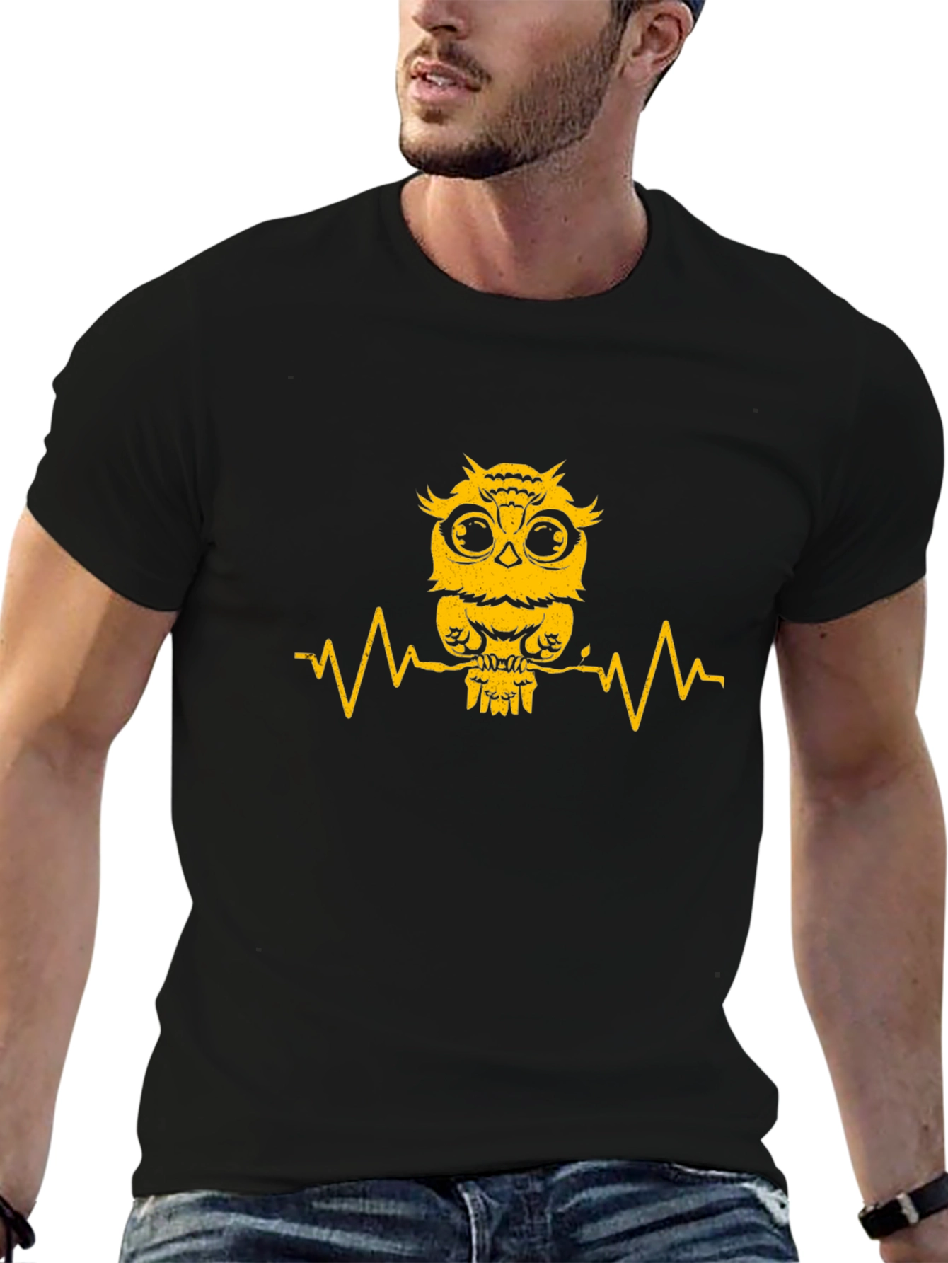 Owl Heartbeat Graphic Tee - Mens Black T-Shirt