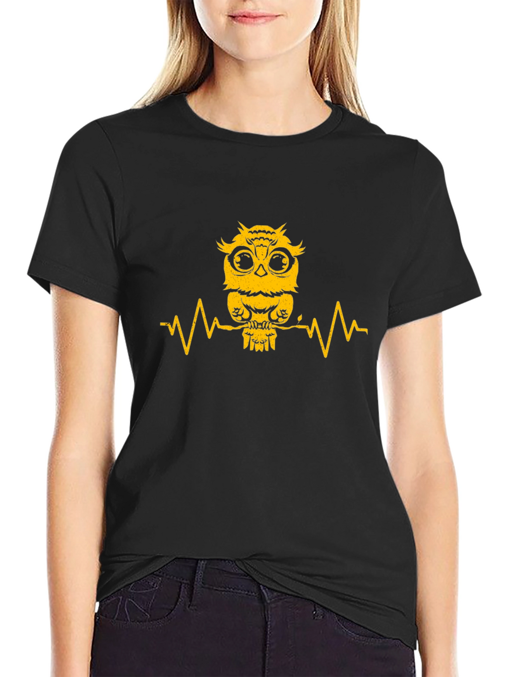 Owl Heartbeat Graphic Tee - Mens Black T-Shirt