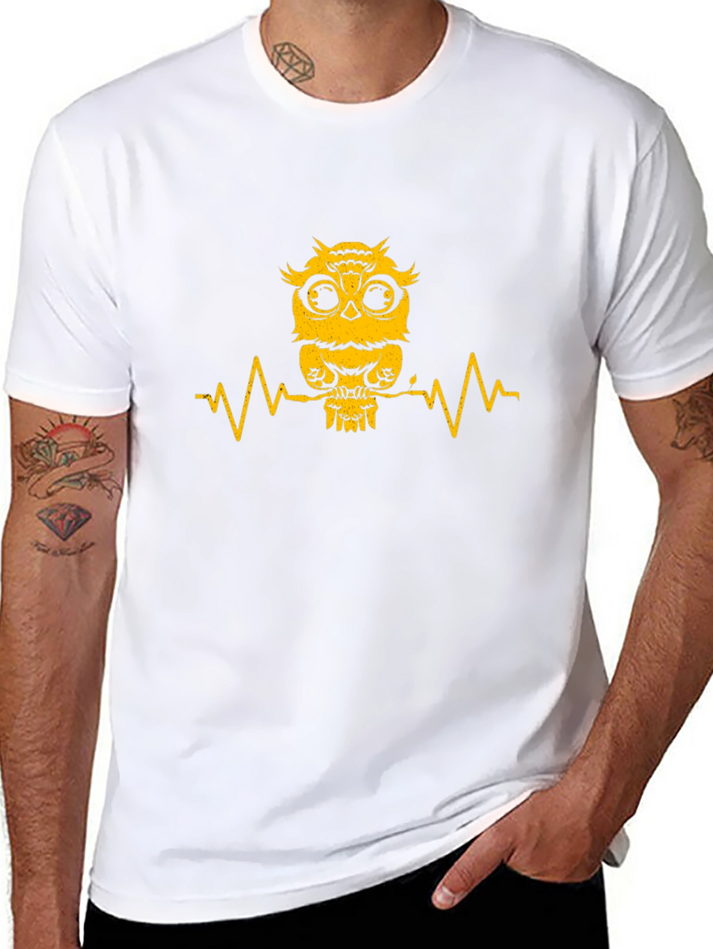 Owl Heartbeat Graphic Tee - Mens Black T-Shirt