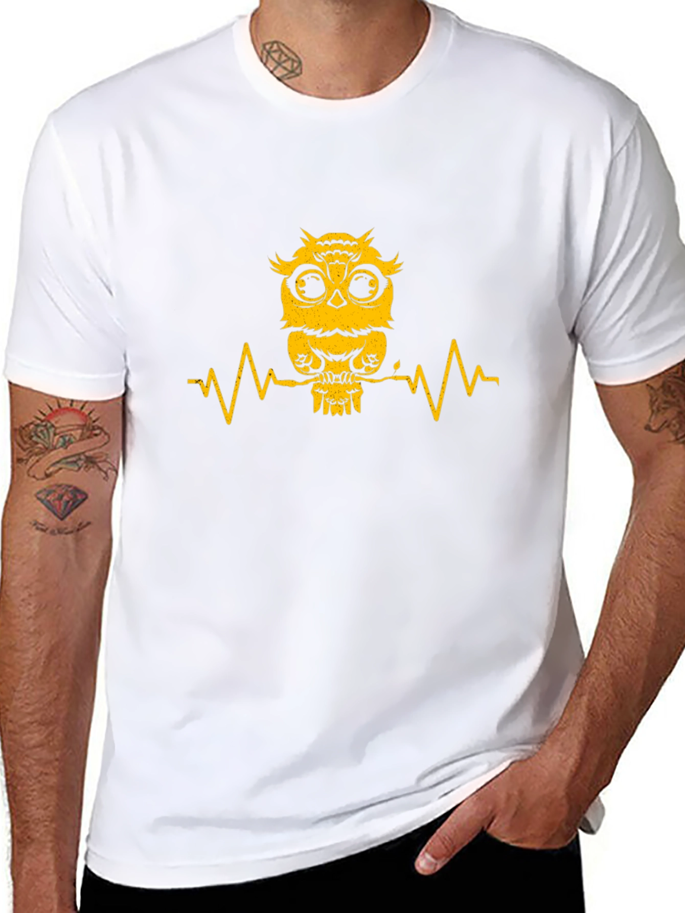 Owl Heartbeat Graphic Tee - Mens Black T-Shirt