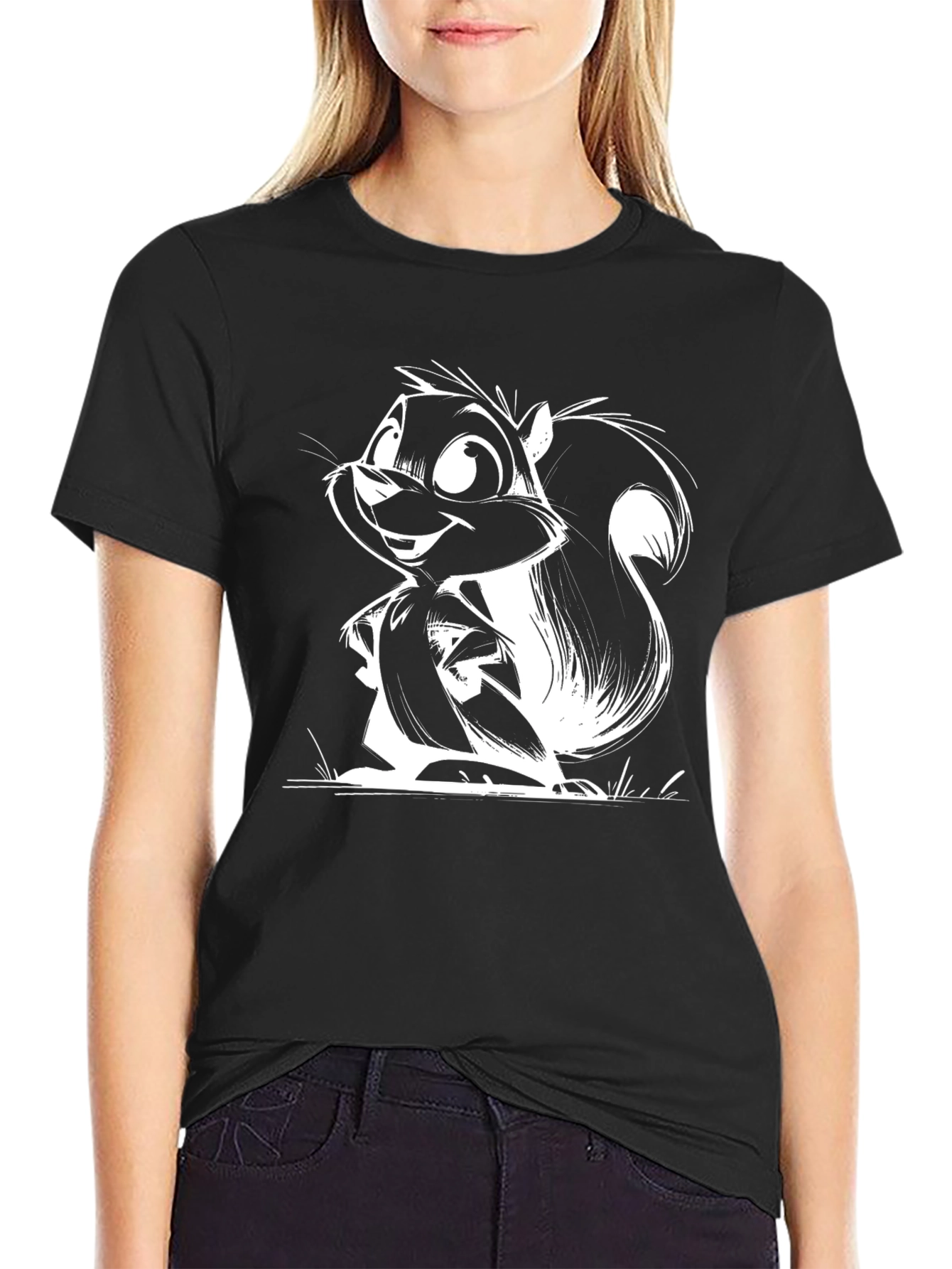 Squirrel Cartoon Graphic Black T-Shirt