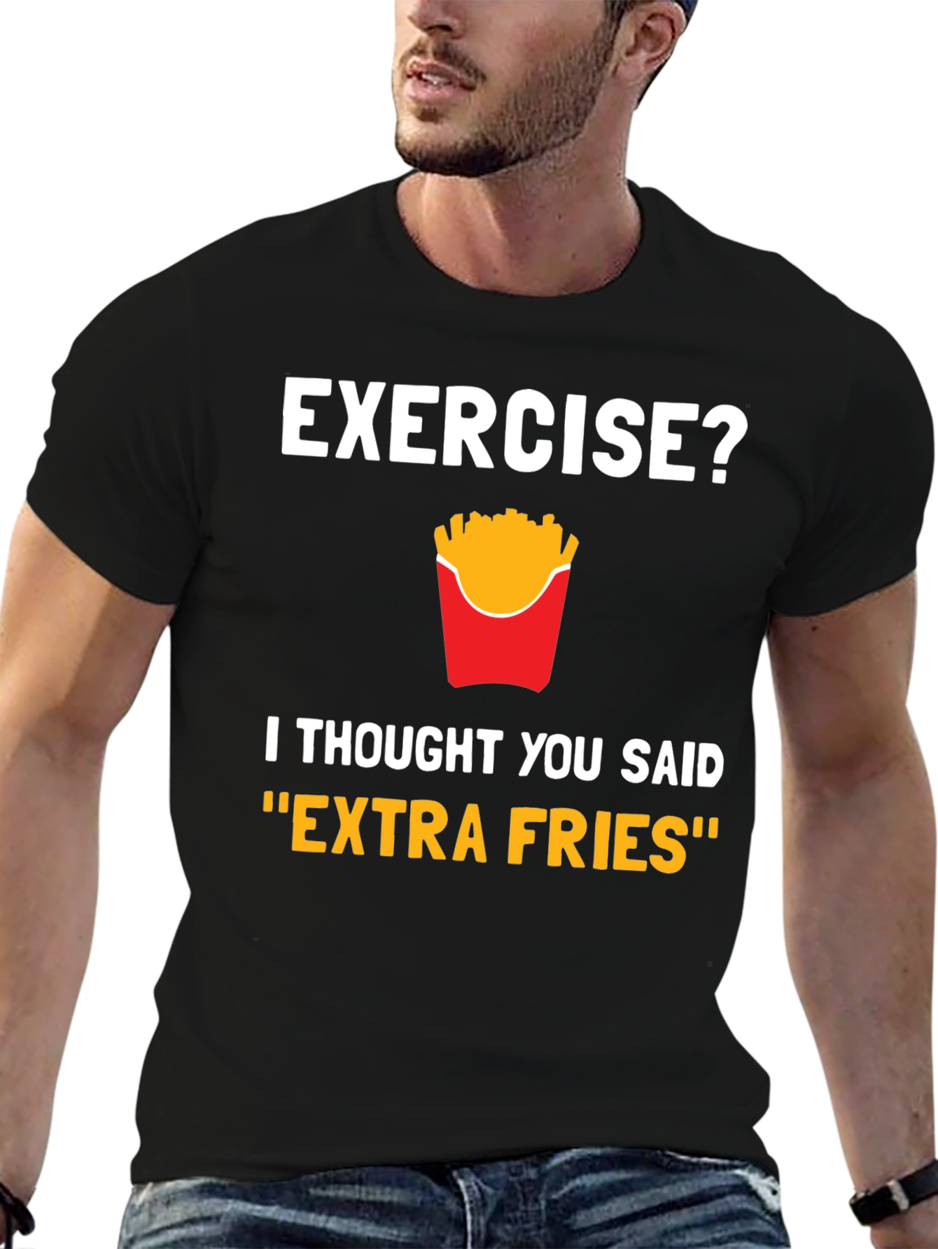 Funny Exercise Extra Fries Graphic T-Shirt