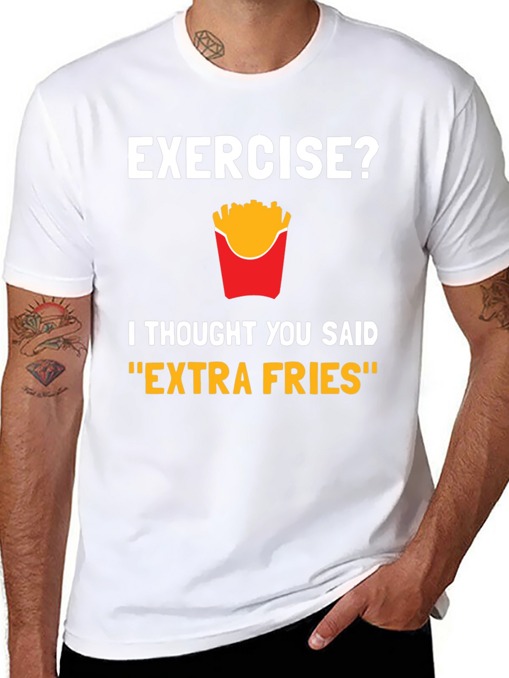 Funny Exercise Extra Fries Graphic T-Shirt
