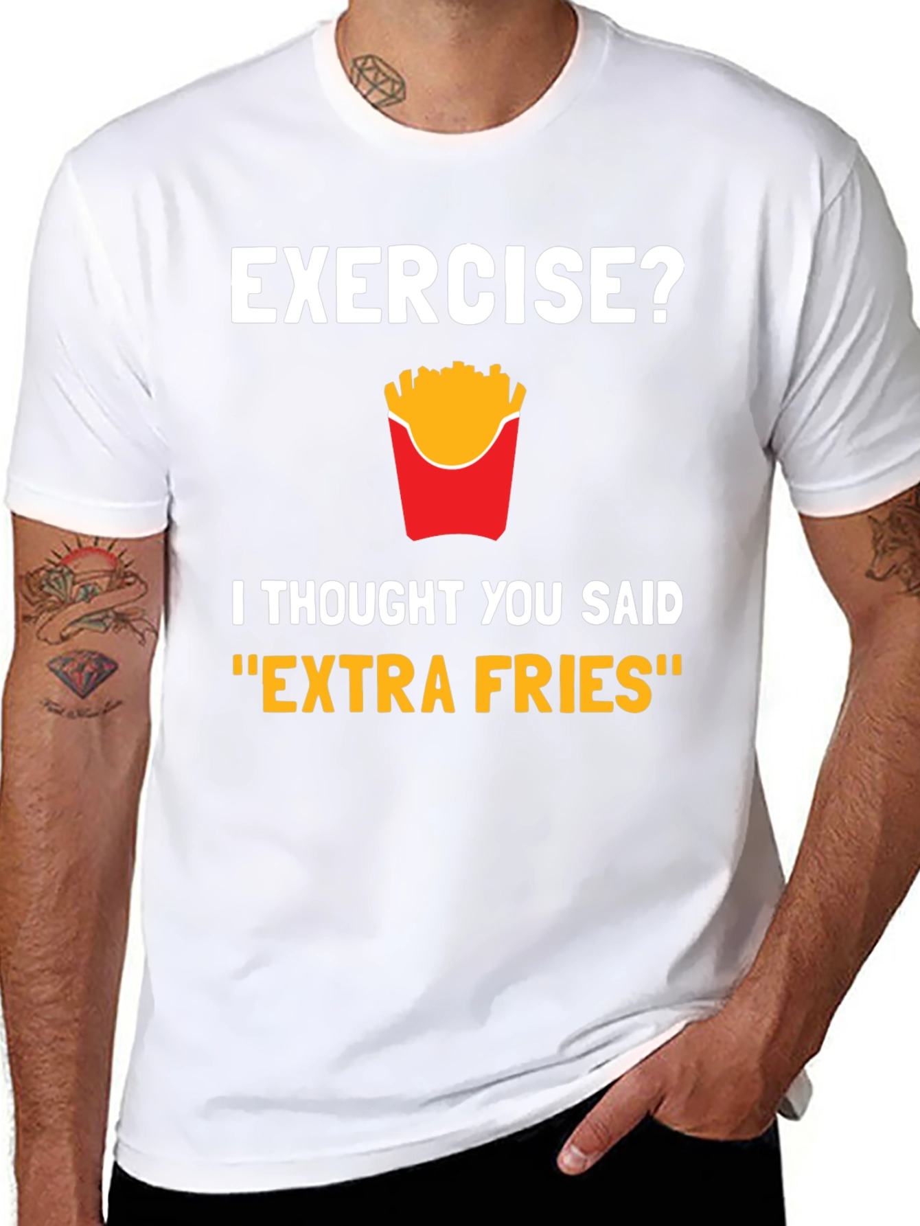 Funny Exercise Extra Fries Graphic T-Shirt