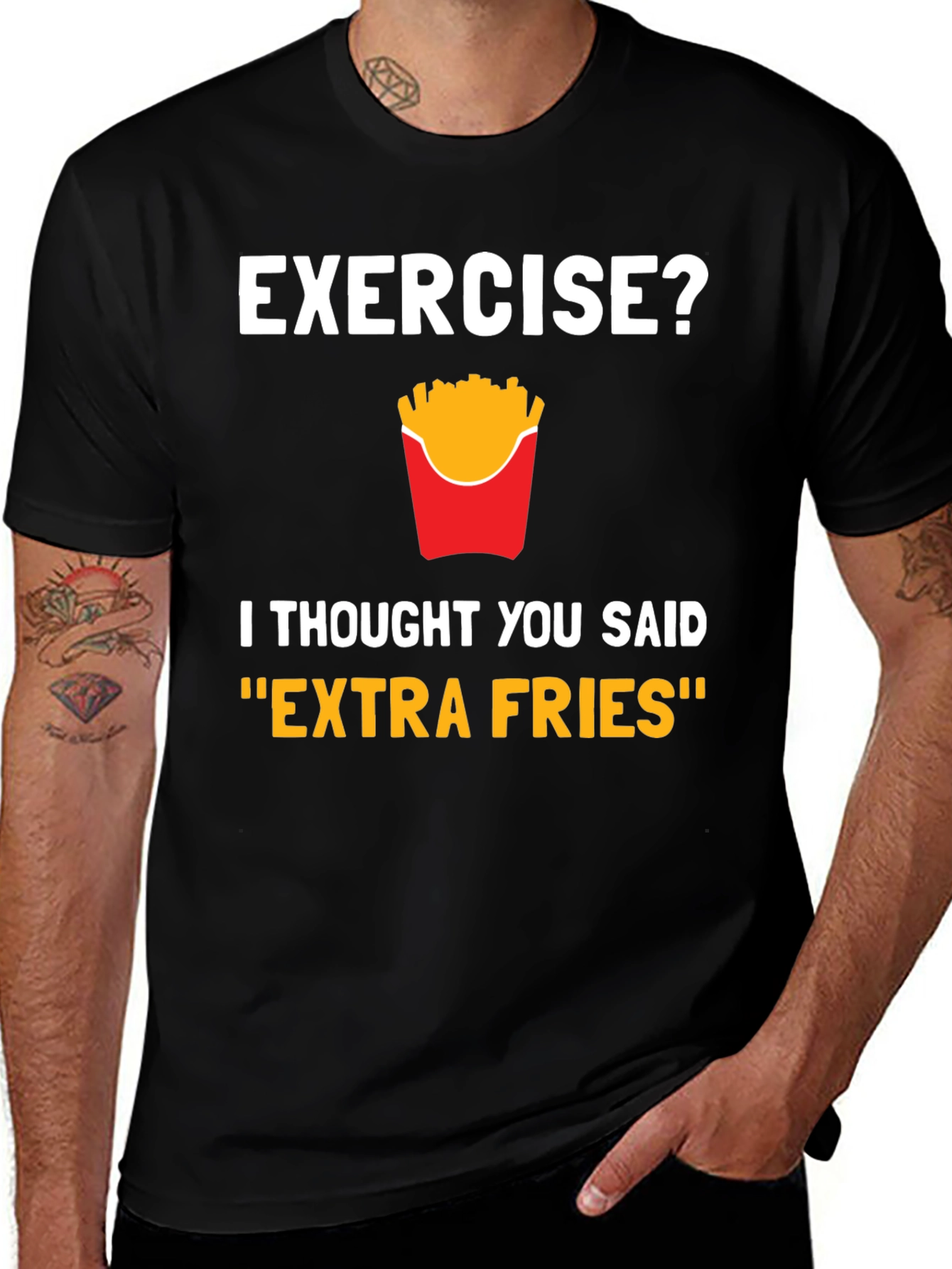Funny Exercise Extra Fries Graphic T-Shirt