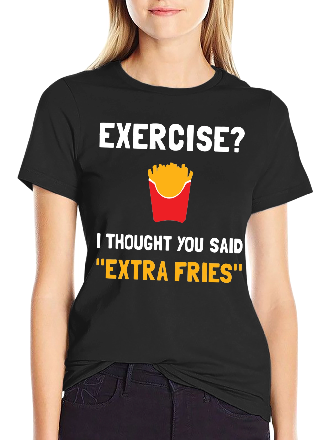 Funny Exercise Extra Fries Graphic T-Shirt