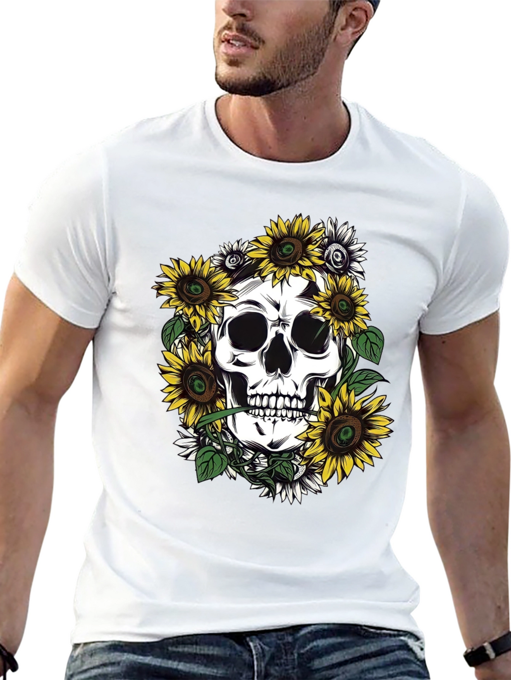 Skull and Sunflower Graphic Tee