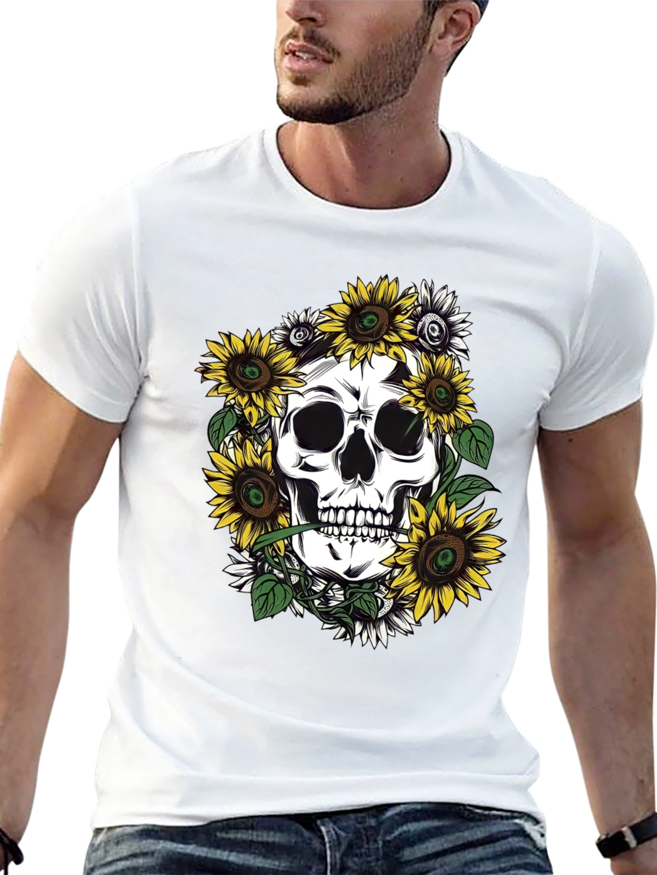 Skull and Sunflower Graphic Tee