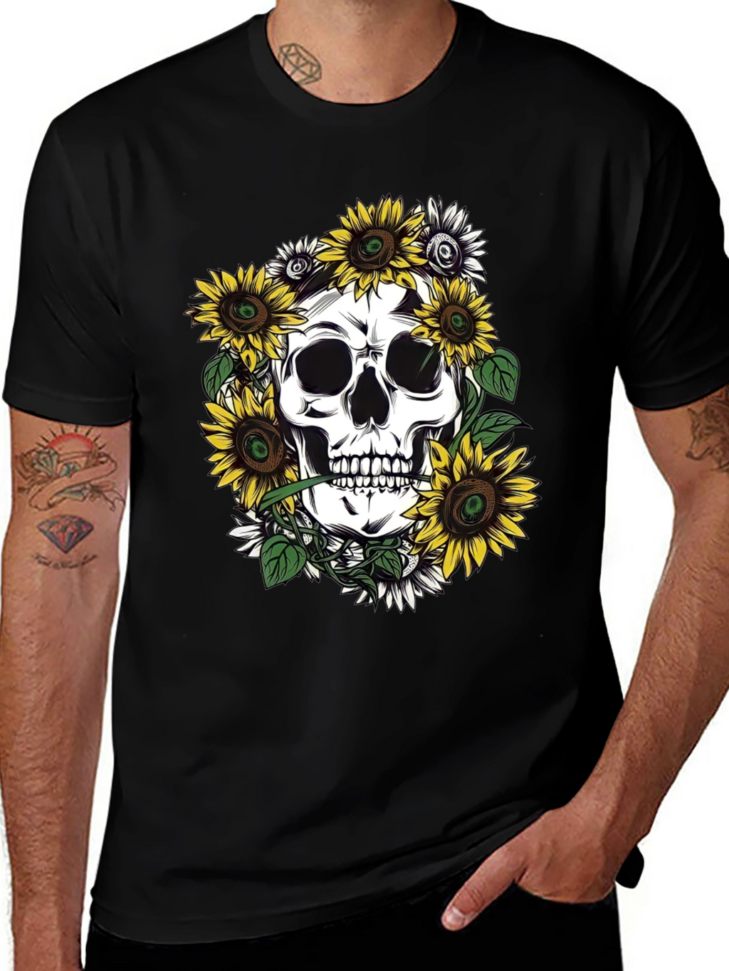 Skull and Sunflower Graphic Tee