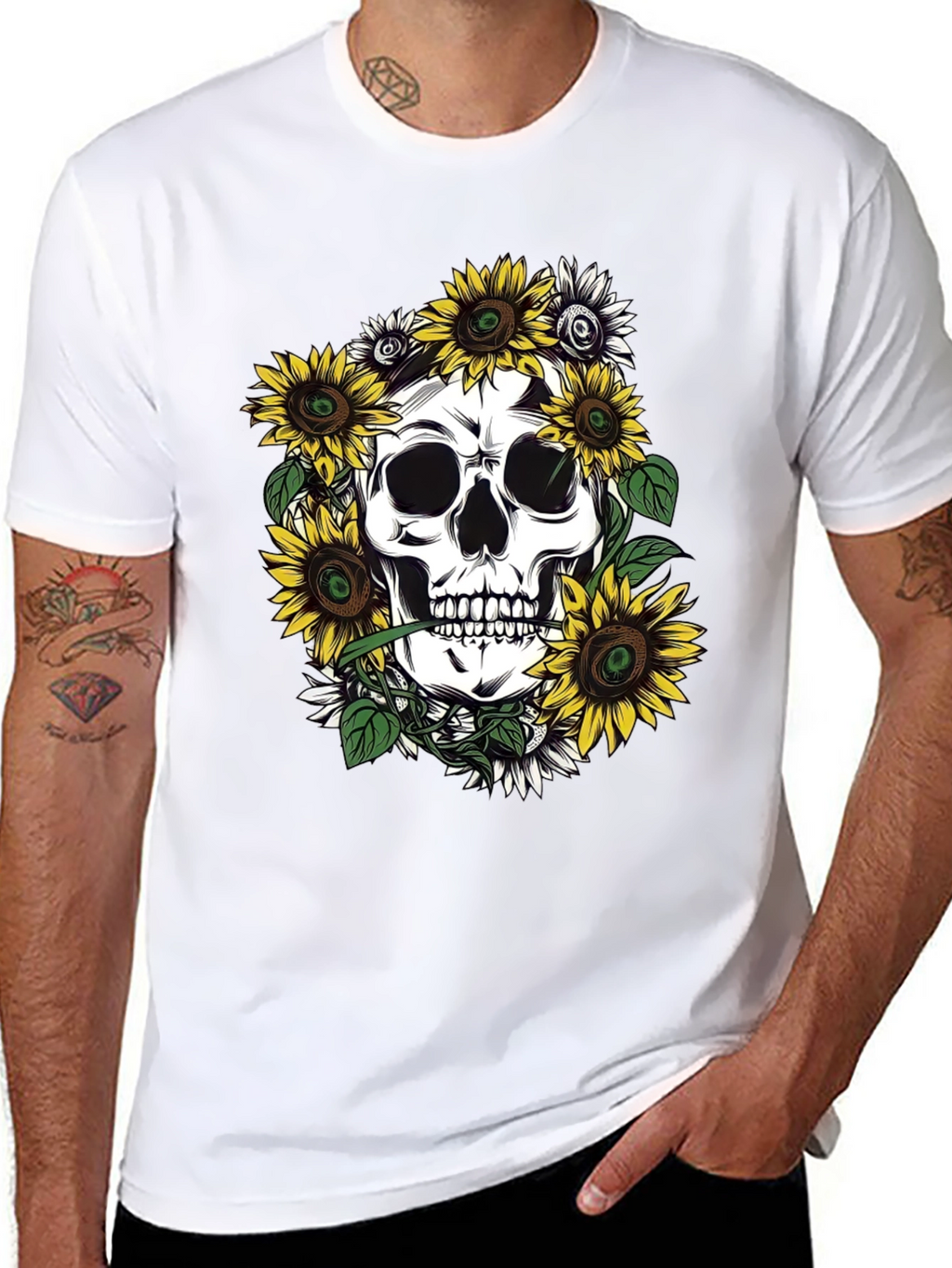 Skull and Sunflower Graphic Tee