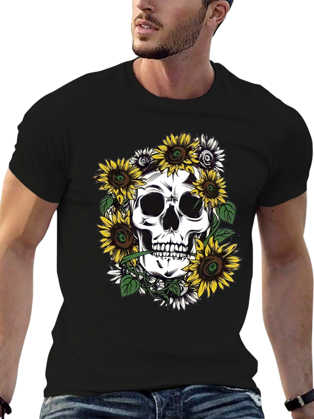 Skull and Sunflower Graphic Tee