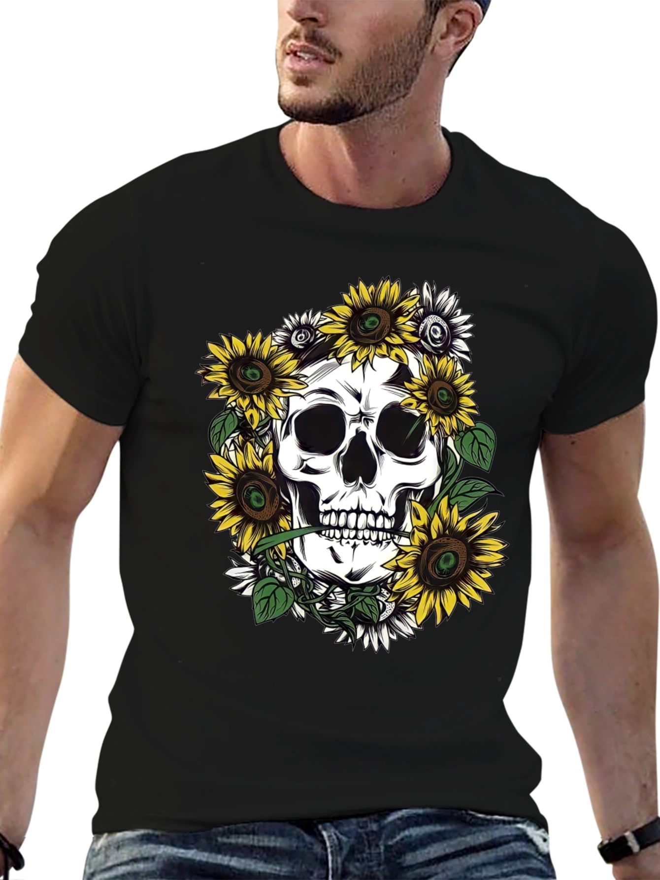 Skull and Sunflower Graphic Tee