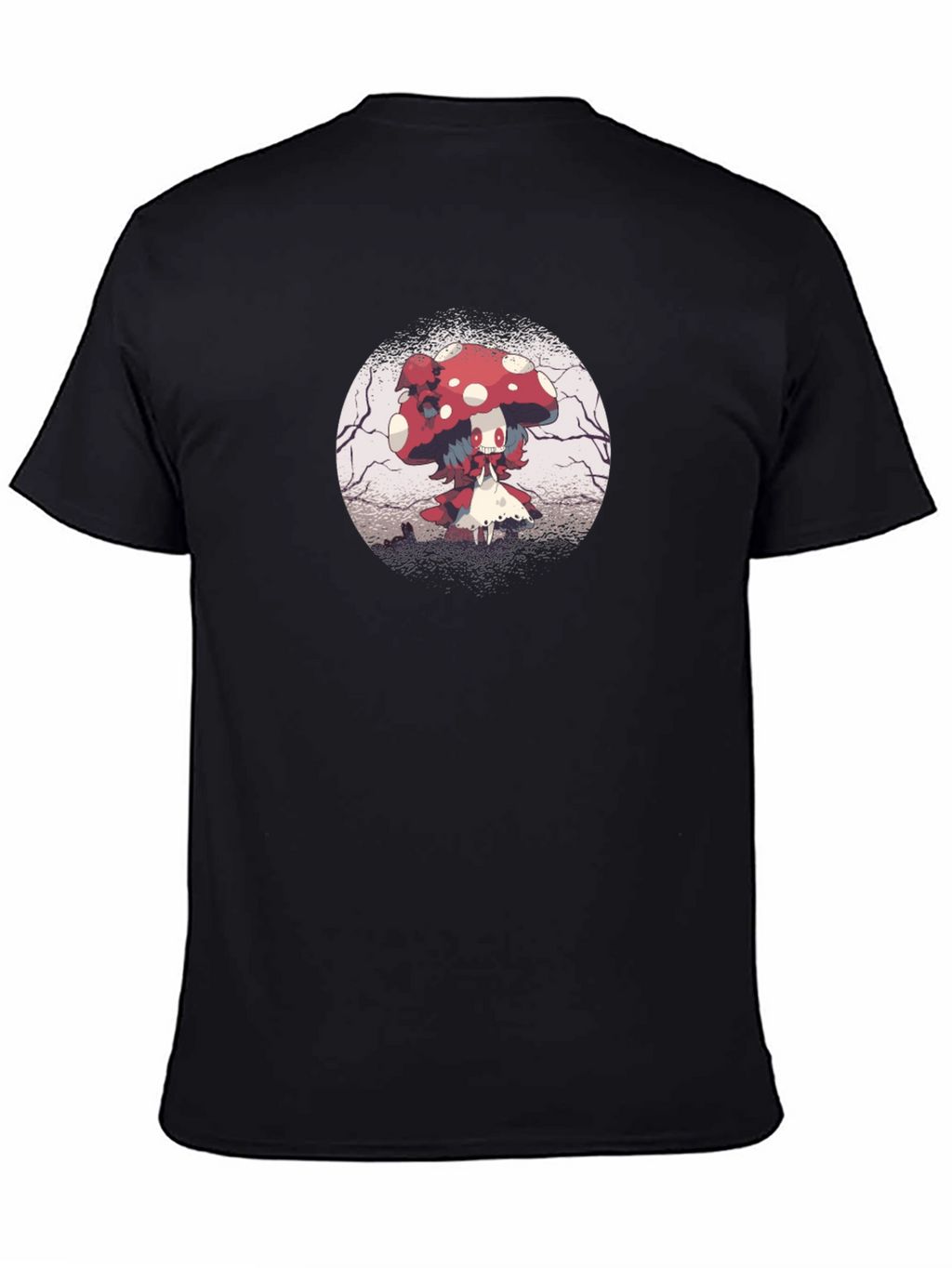 Mushroom Character Graphic Black T-Shirt