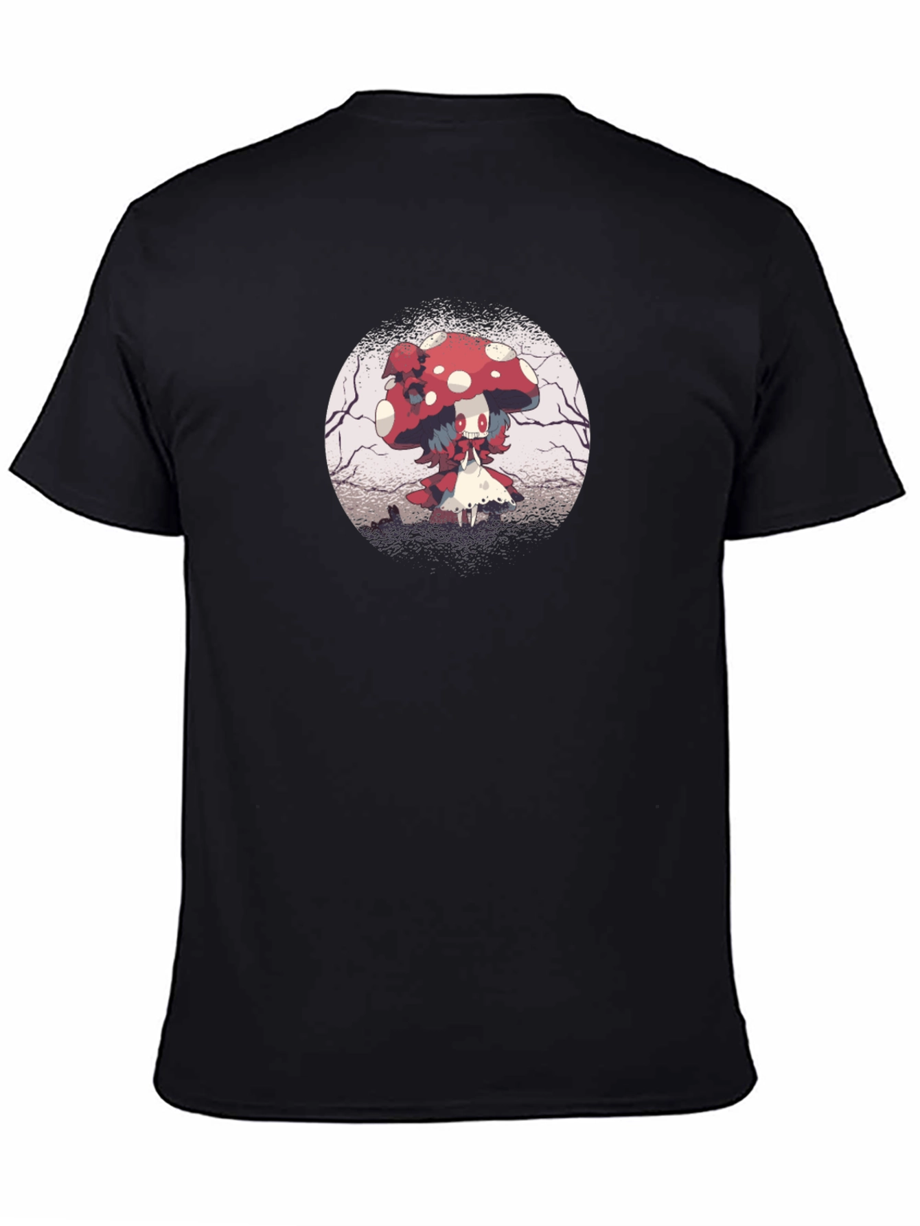 Mushroom Character Graphic Black T-Shirt