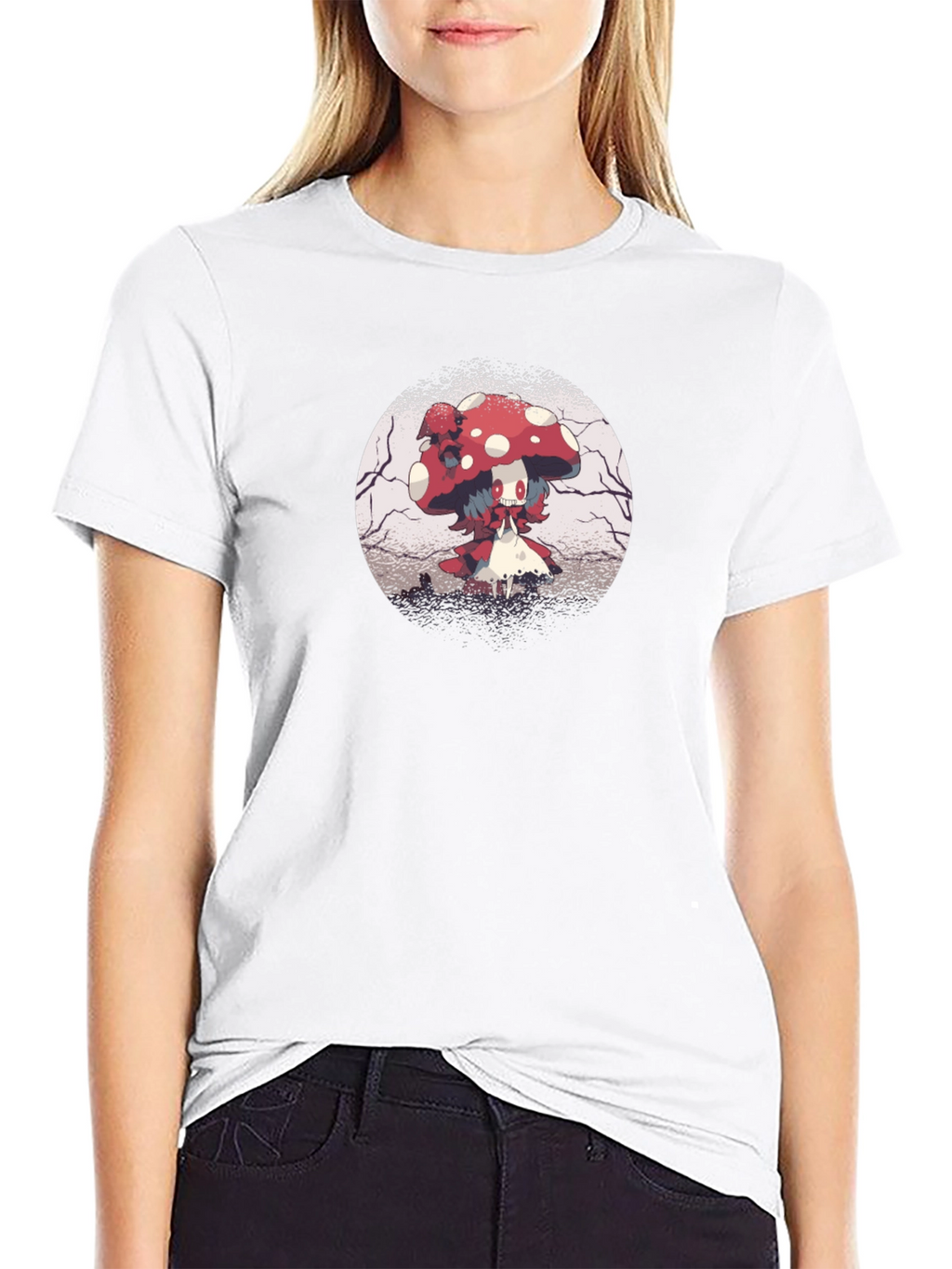 Mushroom Character Graphic Black T-Shirt