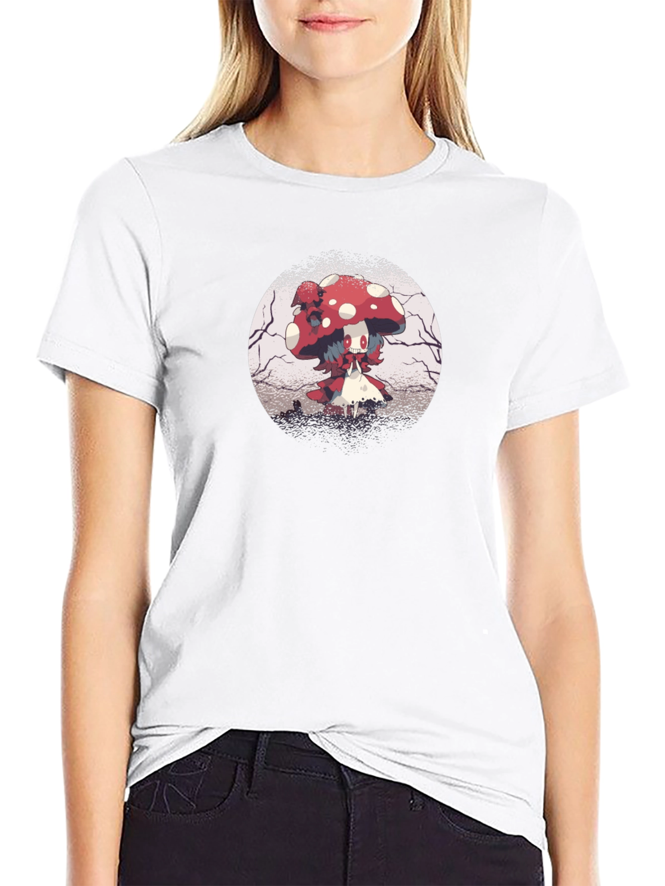 Mushroom Character Graphic Black T-Shirt