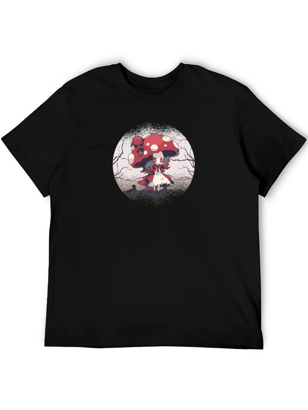 Mushroom Character Graphic Black T-Shirt