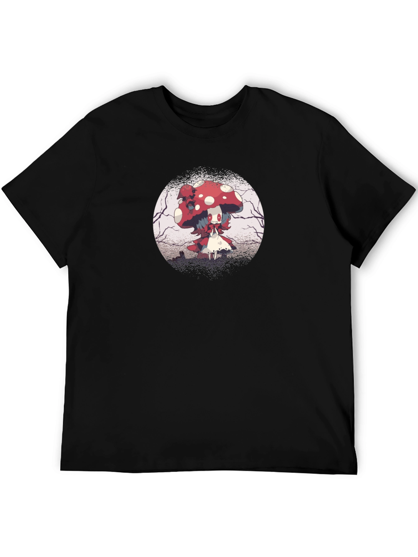 Mushroom Character Graphic Black T-Shirt
